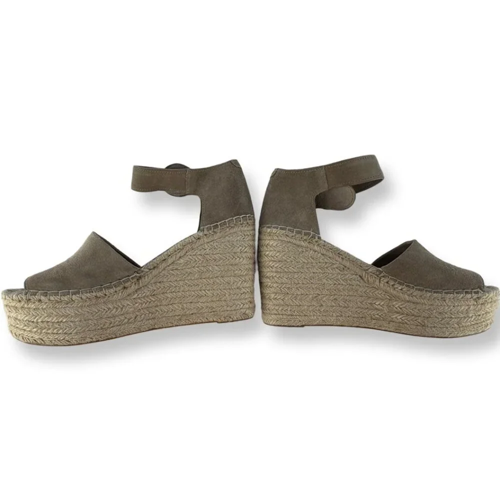 Marc Fisher Nelly Wedge Espadrille Sandal in Tan Taupe Suede Size 9.5